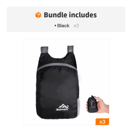 Portable And Foldable Small Backpack; Short-Distance Travel Bag (Color: Black*3)