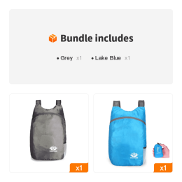20L Unisex Lightweight Outdoor Backpack; Waterproof Folding Backpack (Color: Grey+Lake Blue)