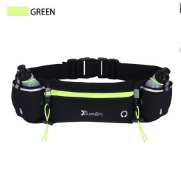 Adjustable Running Belt Fanny Pack With 2 Water Bottle Holder (Color: Green)