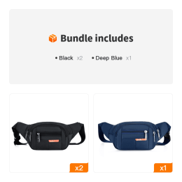 Casual Multifunctional Waist Bag; Adjustable Durable Large Capacity (Color: Black*2+Deep Blue)