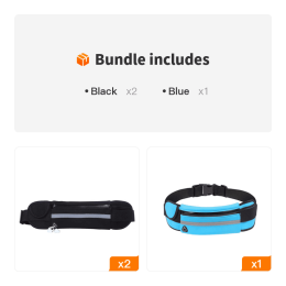 Unisex Sports Fanny Pack; Running Waist Bag; Belt Phone Bag (Color: Black*2+Blue)