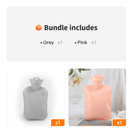 1pc 1000ml New Thick Warm Water Bag (Color: Grey+Pink)