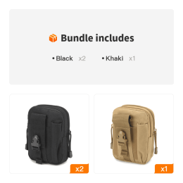 Waist Pouch; Portal Wasit Bag for Camping; Travel; Running (Color: Black*2+Khaki)