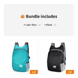 Lightweight Foldable Nylon Hiking Backpack for Camping Hiking Climbing Trekking (Color: Lake Blue*2+Black*2)
