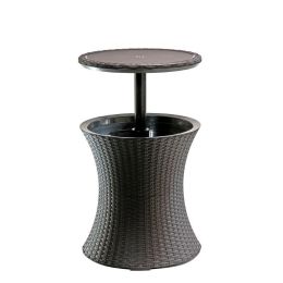 Patio Furniture Rattan Style Patio Beverage Cooler Bar Table (Type: Beverage Cooler Bar Table, Color: brown)